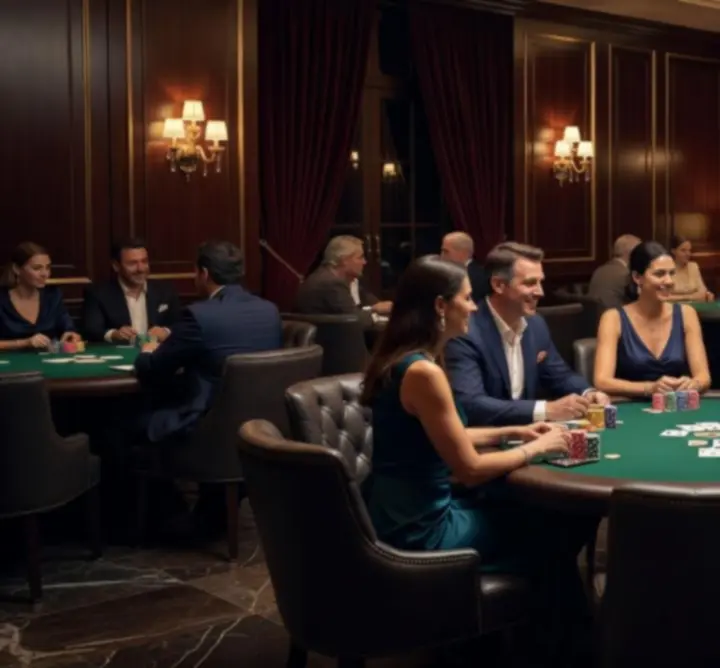Stijlvolle poker room met tafels en sfeervolle verlichting
